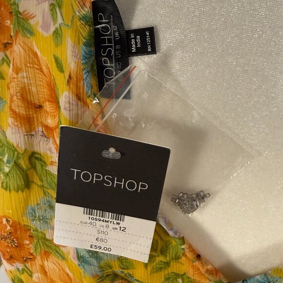 NWT Topshop Yellow Floral Maxi Dress – V-Neck Lace-Up Back, Beaded Detail - Picture 3 of 8